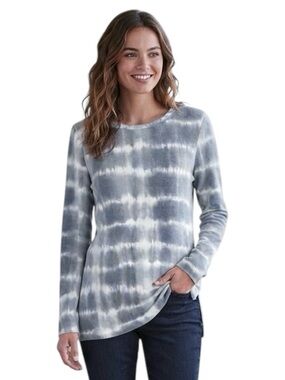 Sweet Adelya Tie Dye High Low Hem Brushed Knit Long Sleeve Tunic Gray S (4/6)